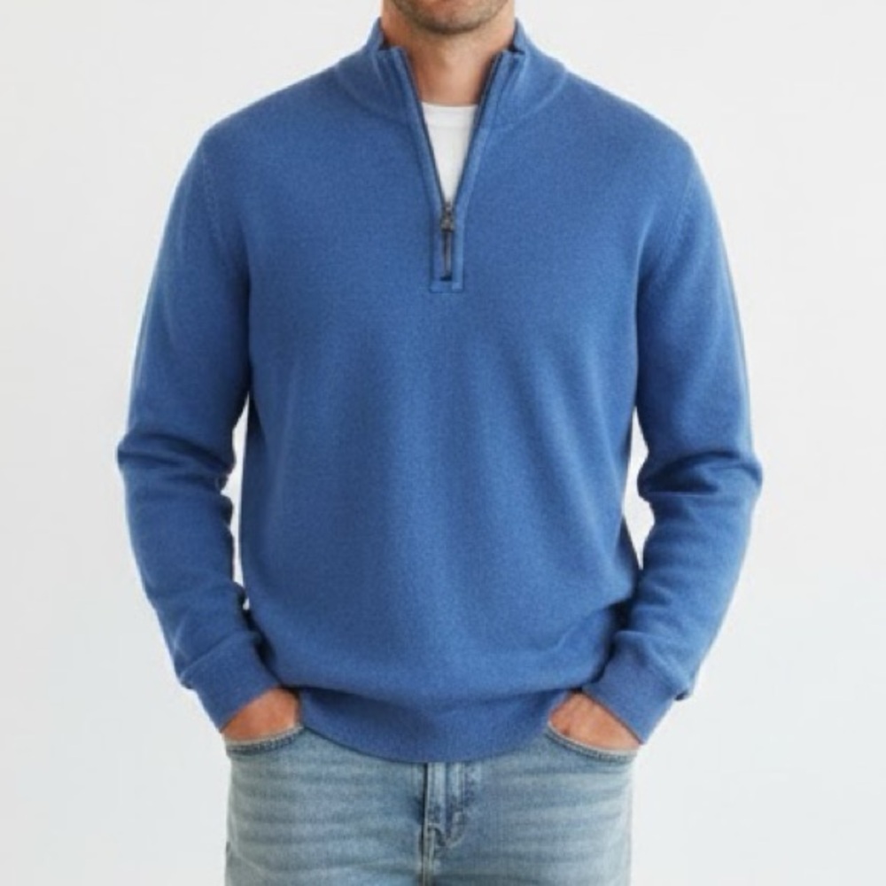 Tommy Bahama Blue Quarter Zip Cotton Sweater Large